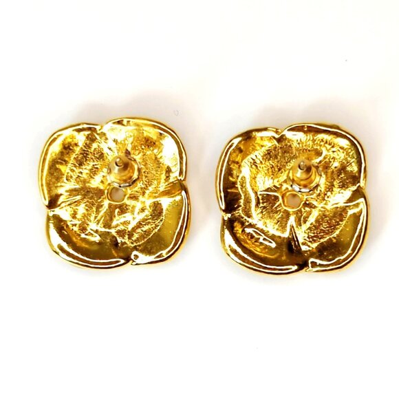 Vintage 80s Gold-Tone Knot Earrings With Purple & Pink Enamel Accents - Picture 3 of 3